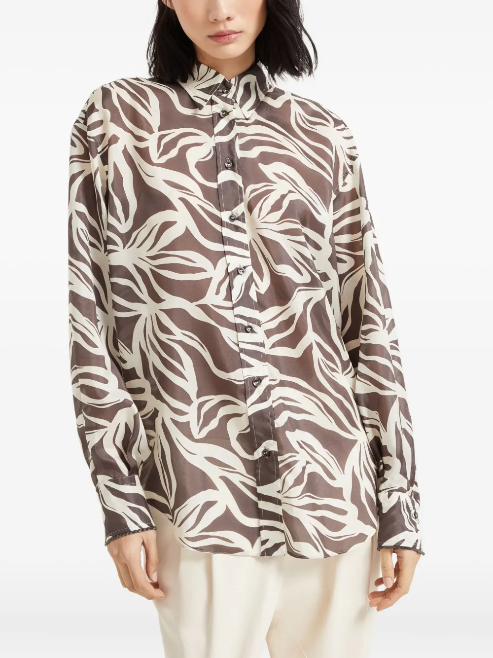 Brunello Cucinelli Zijden blouse Bruin