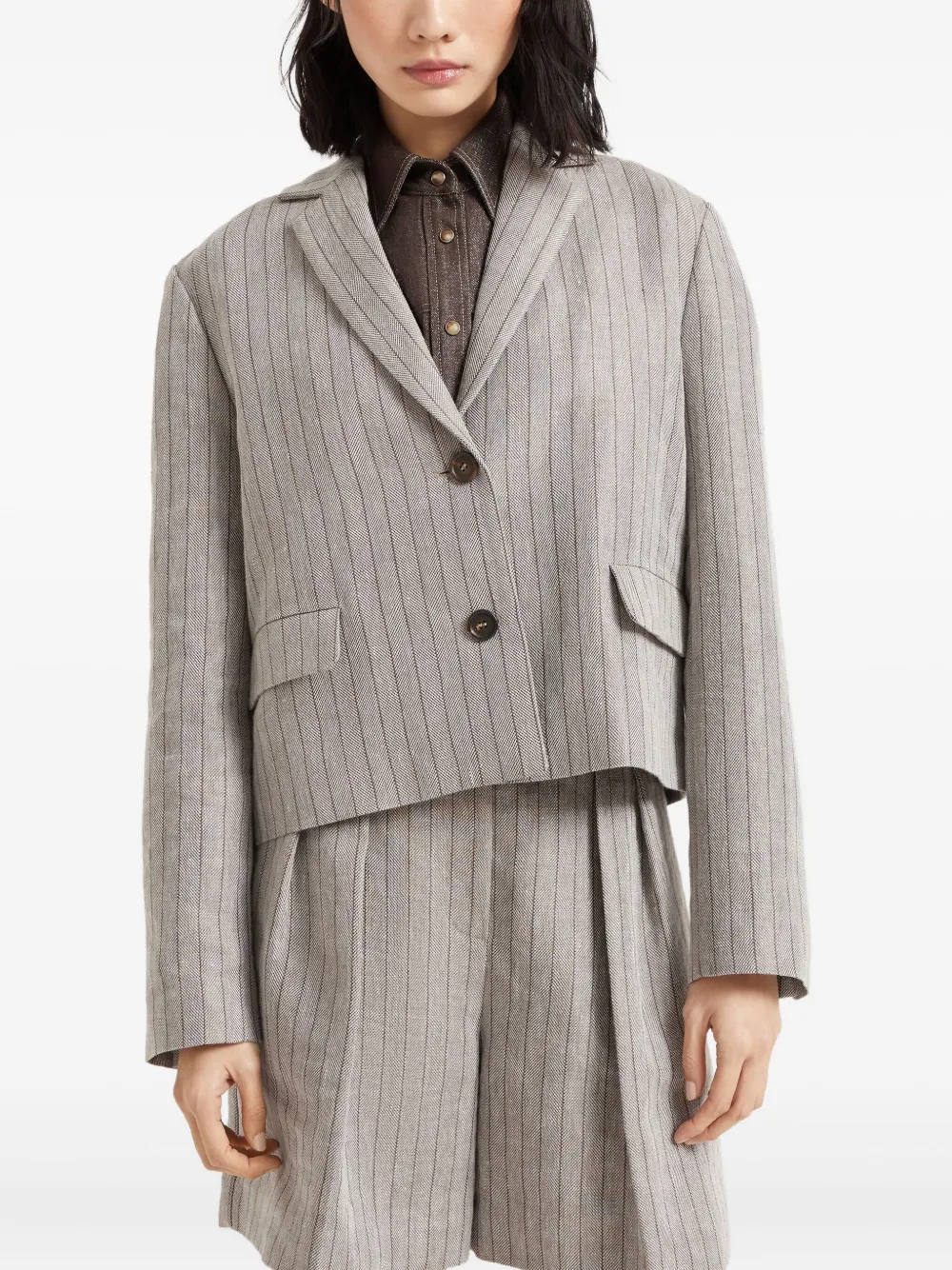 Brunello Cucinelli Gestreepte blazer Grijs