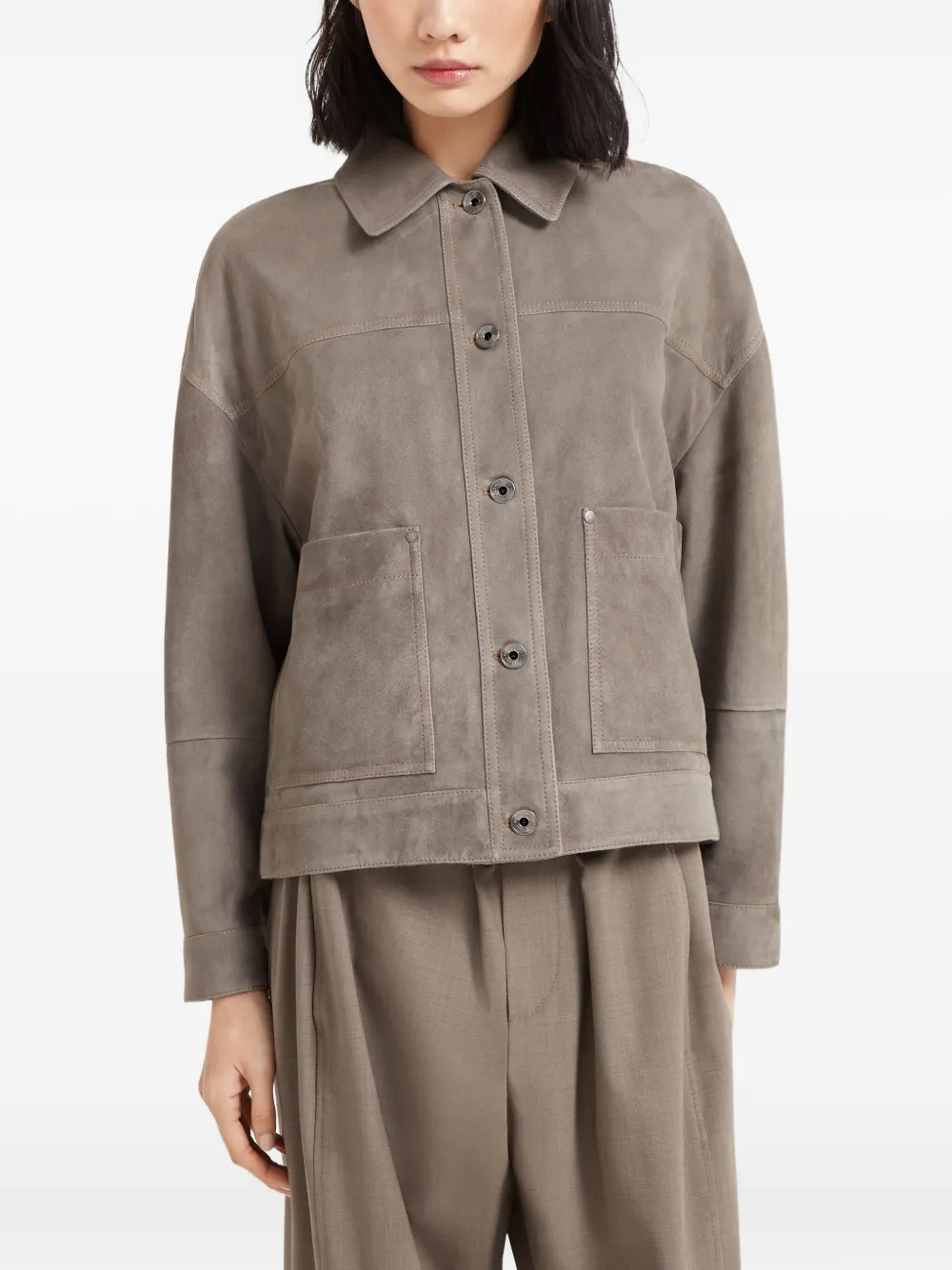 Brunello Cucinelli Leren jack Grijs