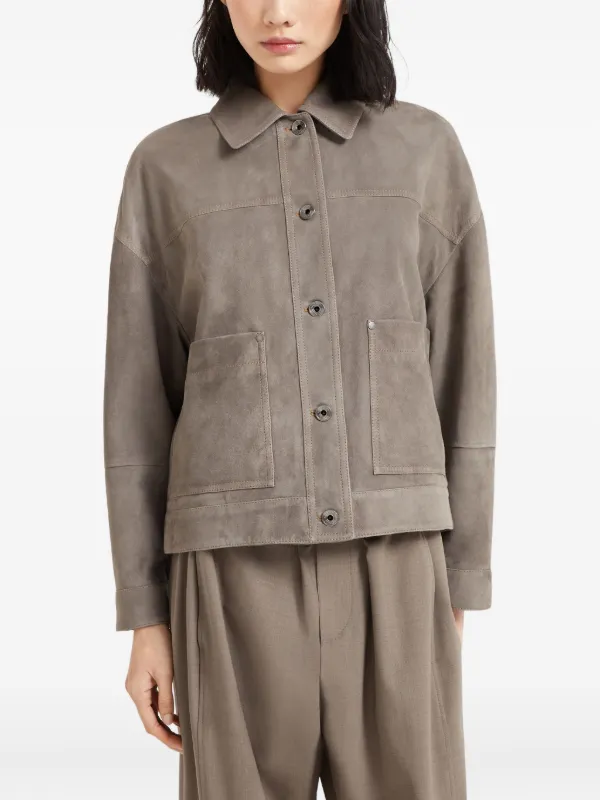 Brunello Cucinelli Leather Jacket | Grey | FARFETCH