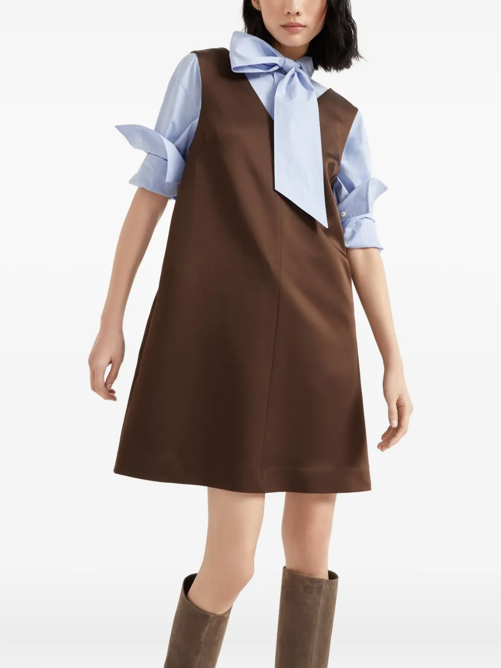 Brunello Cucinelli Mouwloze mini-jurk Bruin