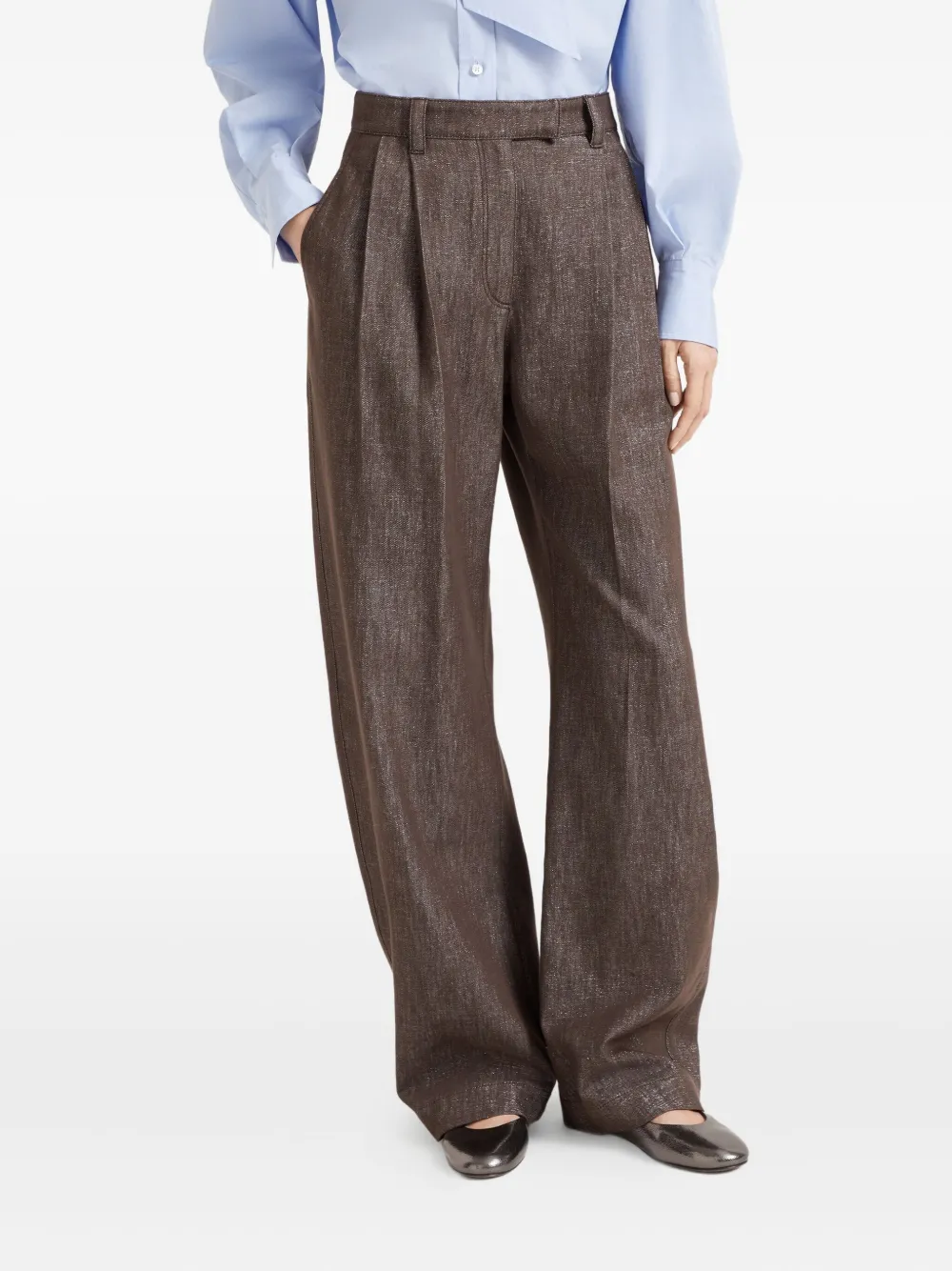Brunello Cucinelli Ruimvallende gewelfde broek Bruin