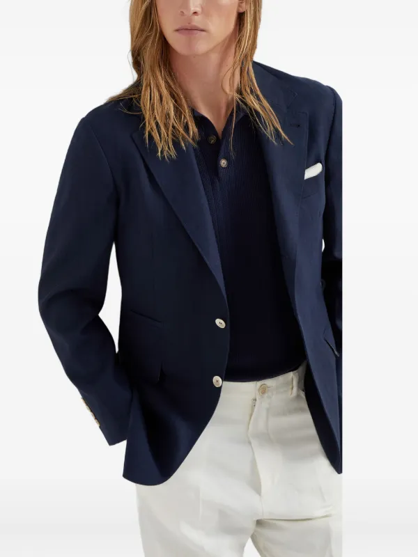 入荷now 安全 | Blazer Linen Cucinelli Brunello Blue FARFETCH | トップス