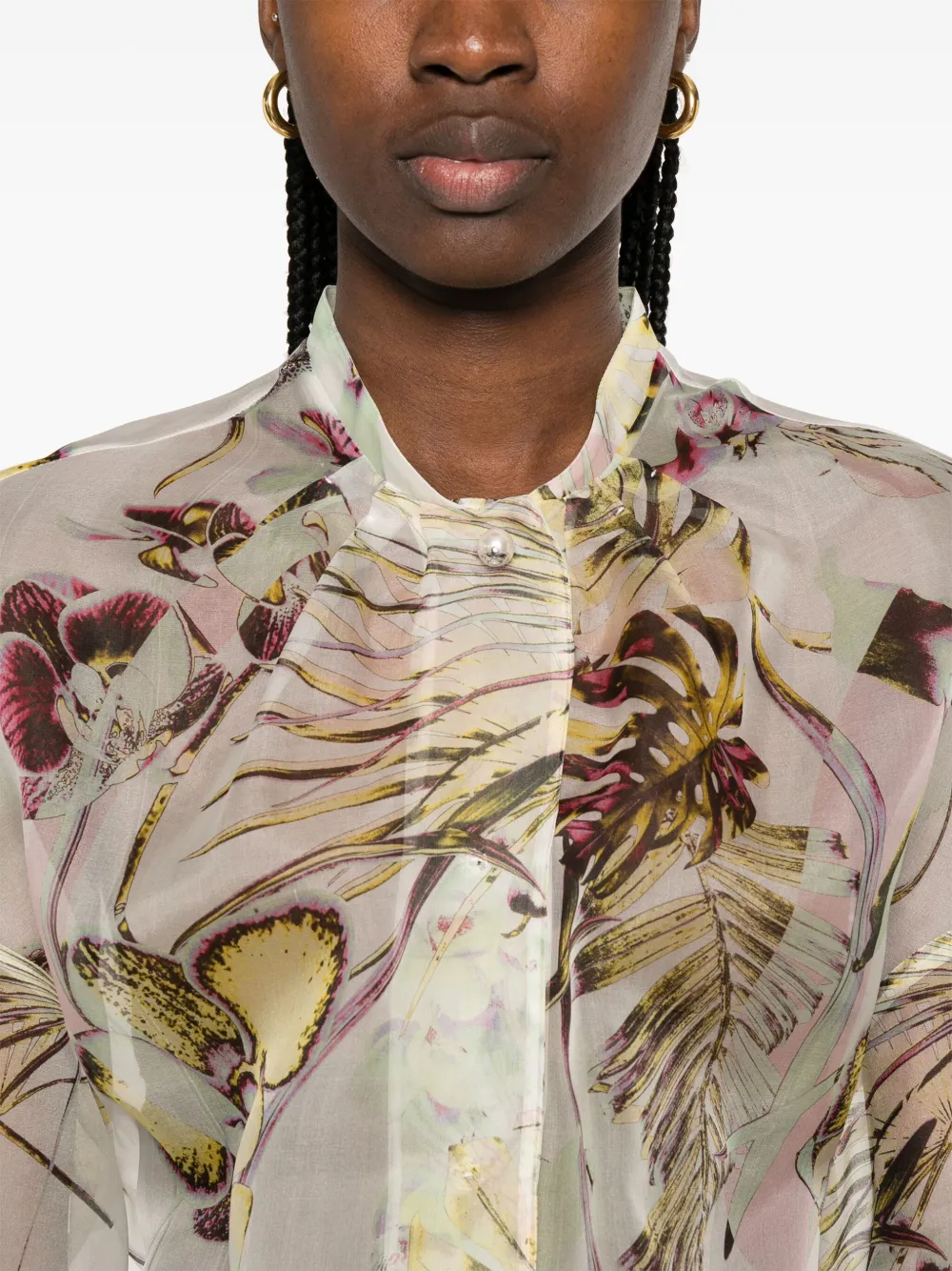 Genny Jungle Orchids blouse Beige