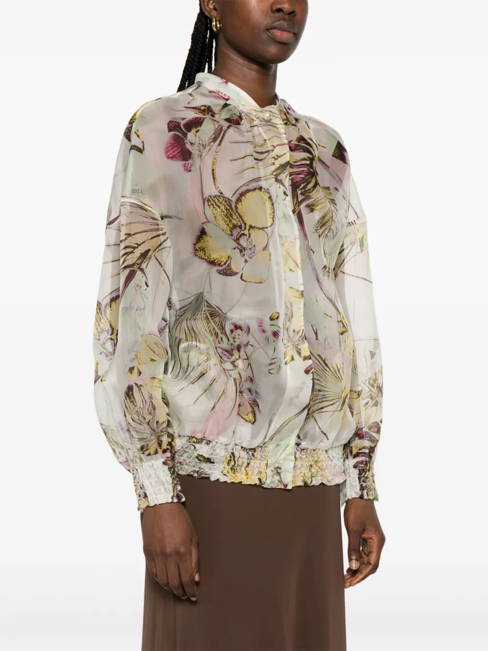 Genny Jungle Orchids blouse Beige