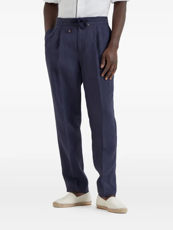 パンツ BRUNELLO CUCINELLI LINEN BLEND TROUSERS BRUNELLO CUCINELLI Pleated cotton and linen-blend wide-leg