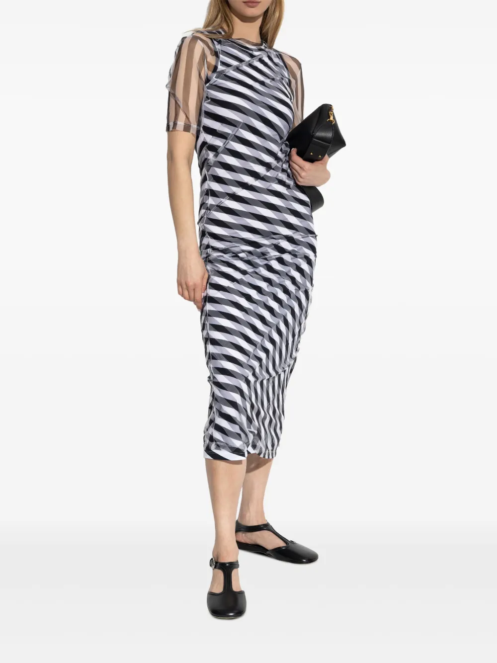 Sportmax Pausa gestreepte mesh midi-jurk - Zwart