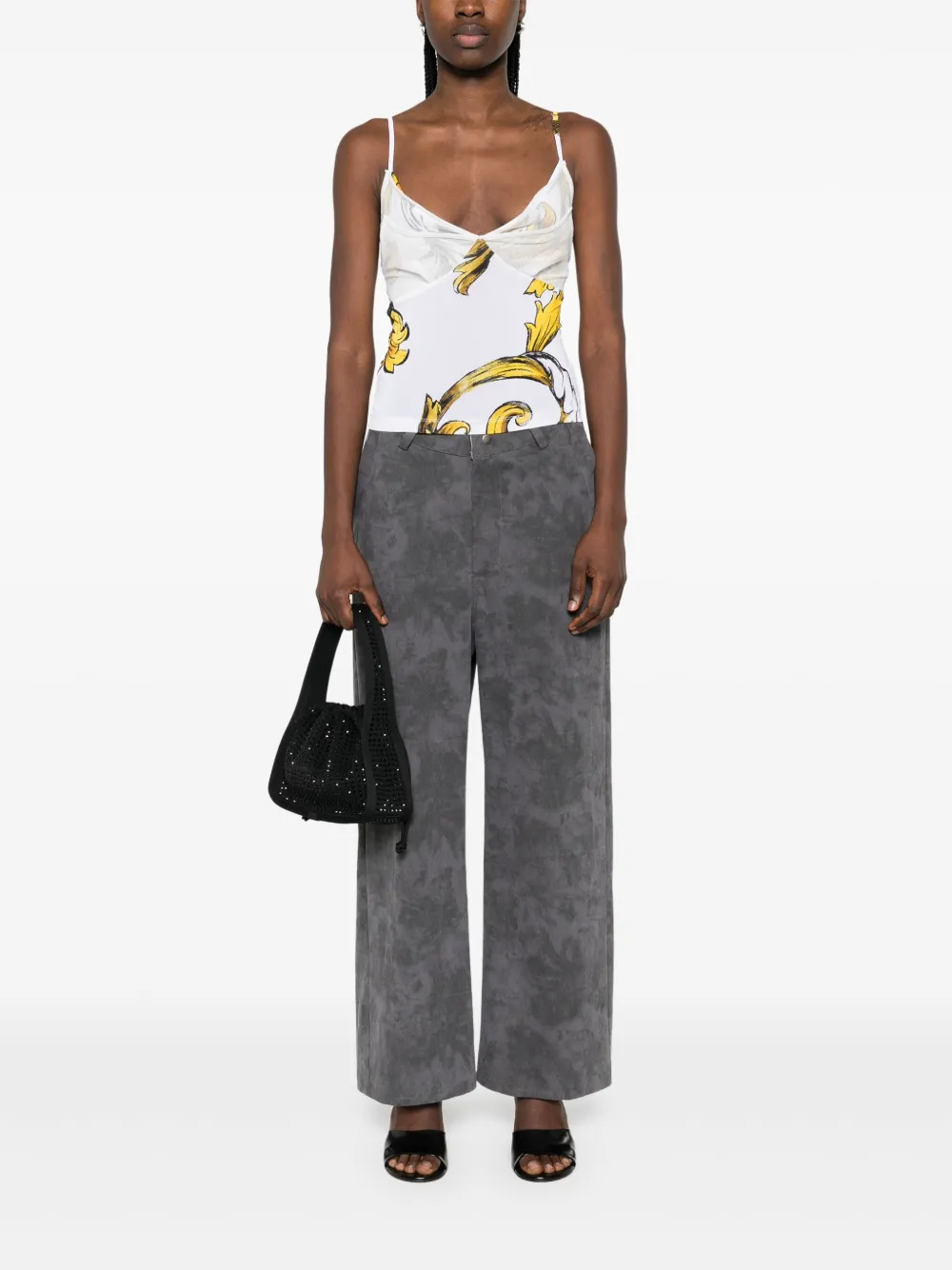 Shop Versace Jeans Couture Barocco Mesh Top In White