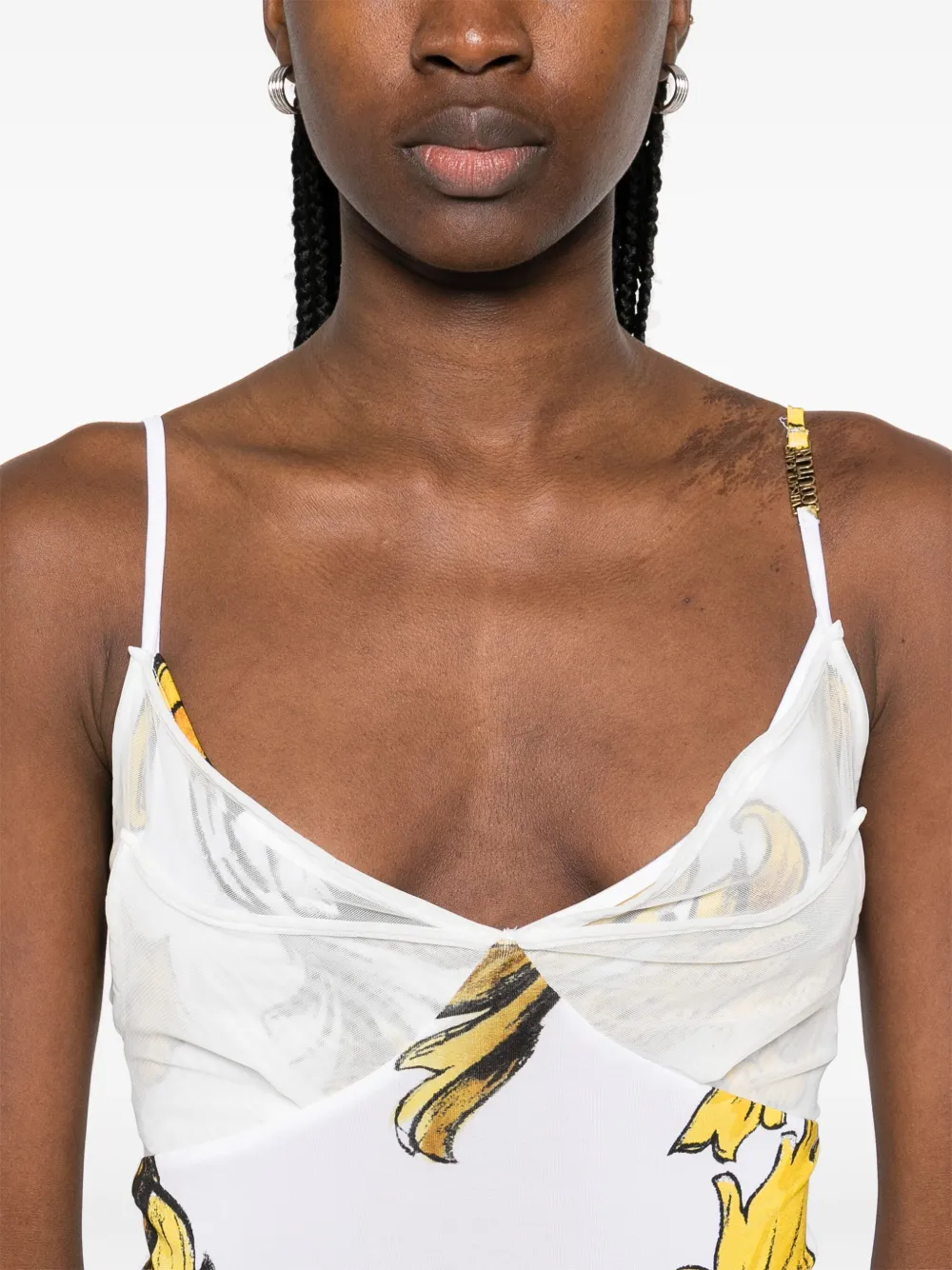 Shop Versace Jeans Couture Barocco Mesh Top In White