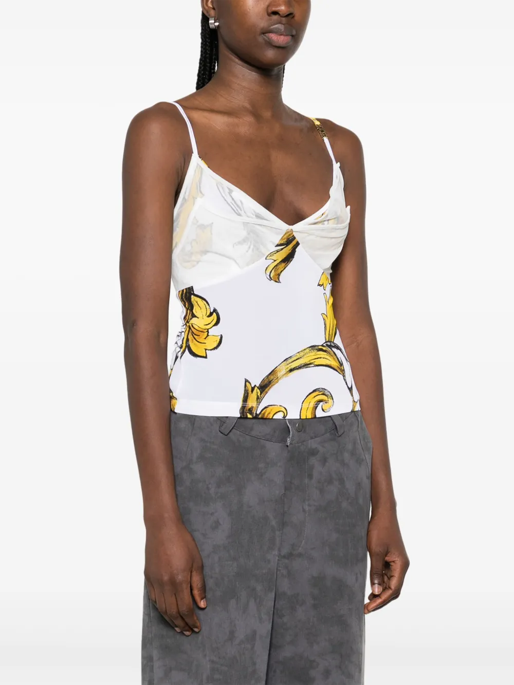 Shop Versace Jeans Couture Barocco Mesh Top In White