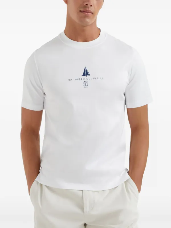 ☆関税込☆【BRUNELLO CUCINELLI】ホワイト コットンTシャツ Brunello Cucinelli コットン Tシャツ | ホワイト | FARFETCH JP