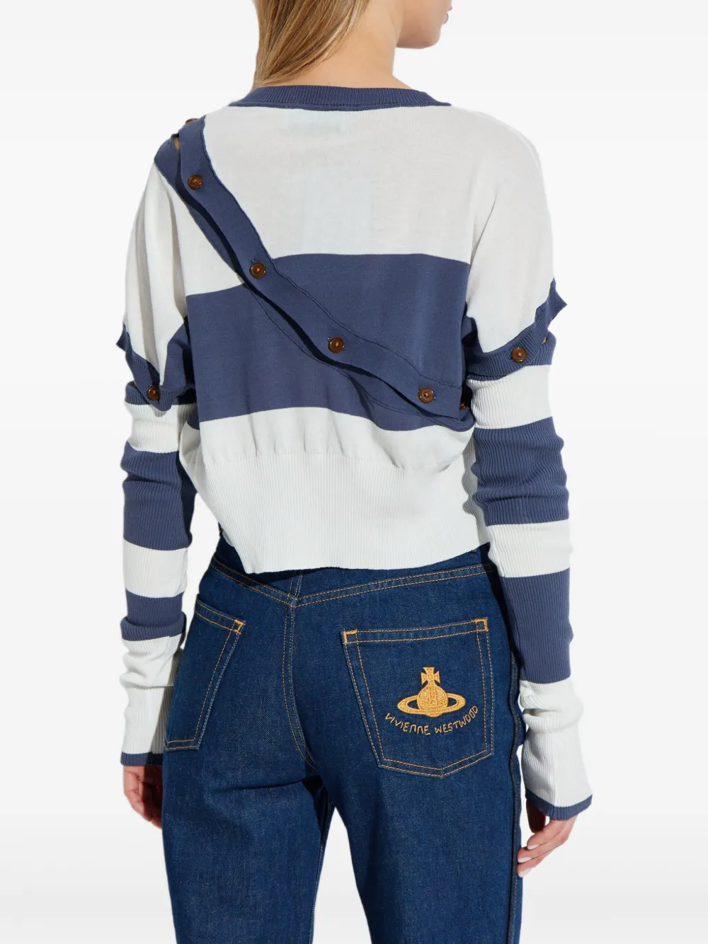 Shop Vivienne Westwood Striped Button-detail Cropped Cardigan In Blue