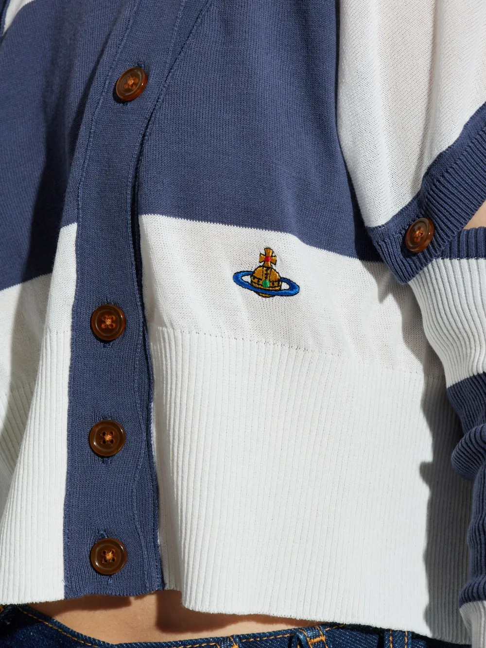 Shop Vivienne Westwood Striped Button-detail Cropped Cardigan In Blue