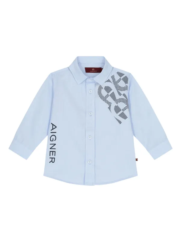 Aigner Kids logo-print button-up Shirt Blue FARFETCH KW