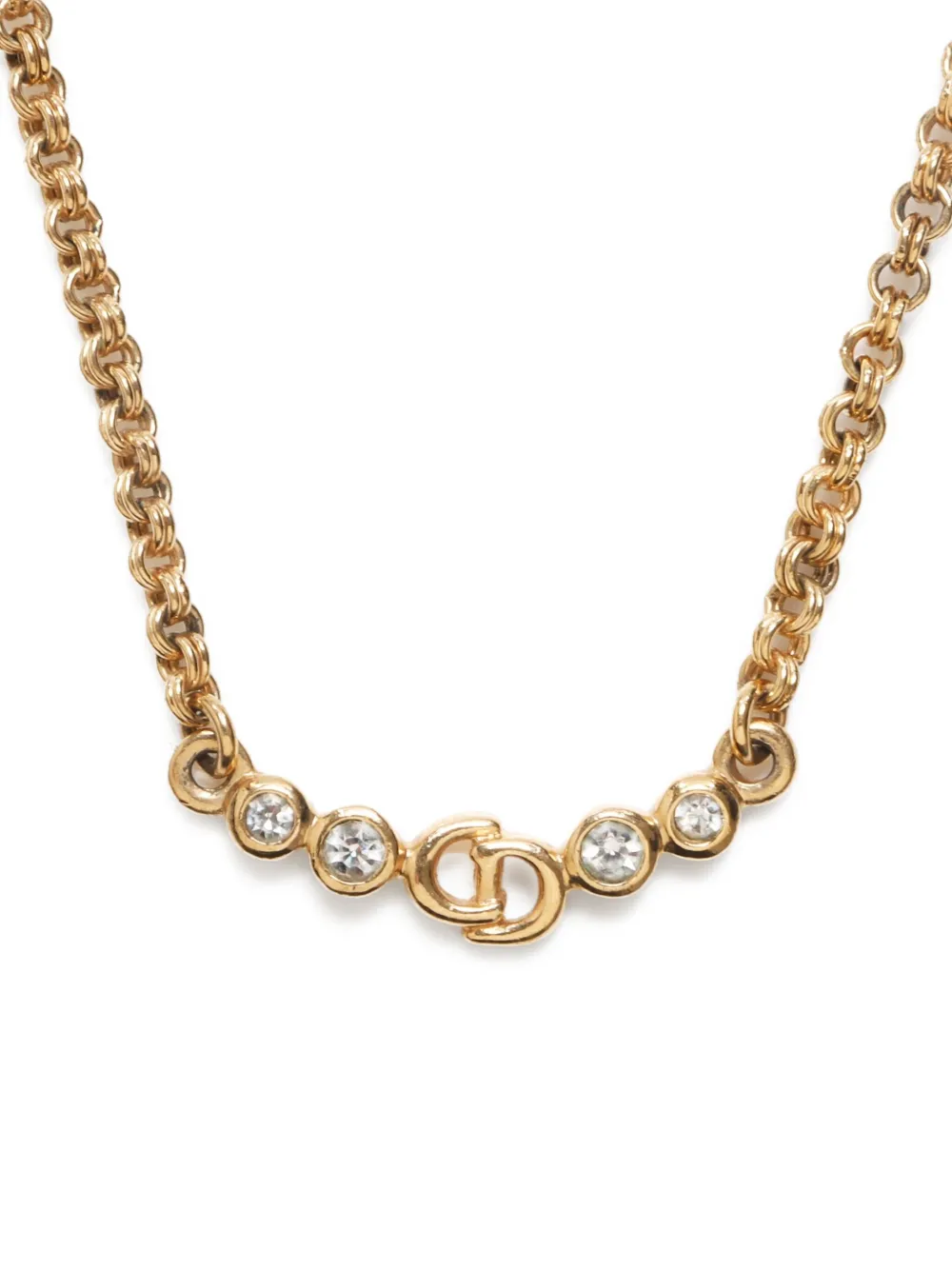 Pre-owned Dior 1990-2015 Rhinestone-embellished Necklace In Gold