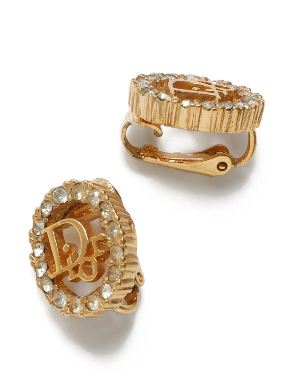 Pre-owned Dior 1990-2015 Rhinestone-embellished Earrings In Gold
