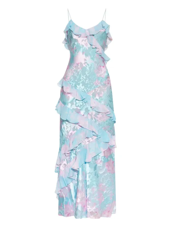 halter maxi dress floral Petaline Floral Deep Plunge Halter Maxi Dress Pink / L