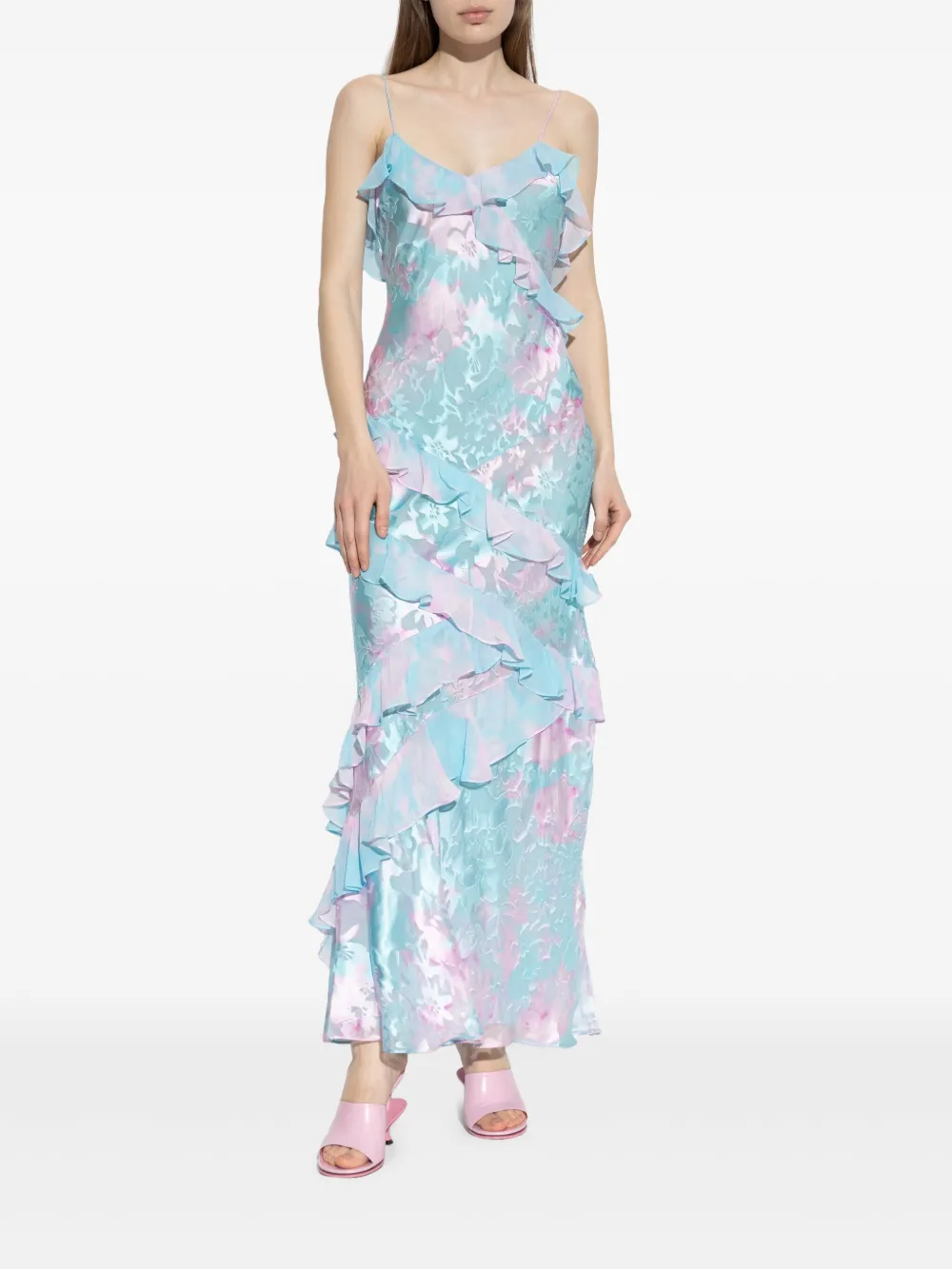 LoveShackFancy Maxi-jurk met ruches Blauw