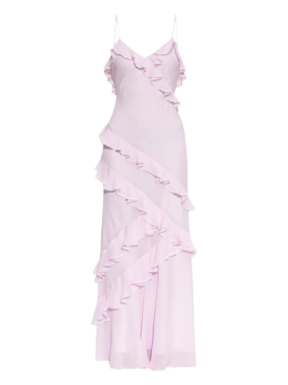 Loveshackfancy Rialto Asymmetric Ruffle Maxi Dress In Pink