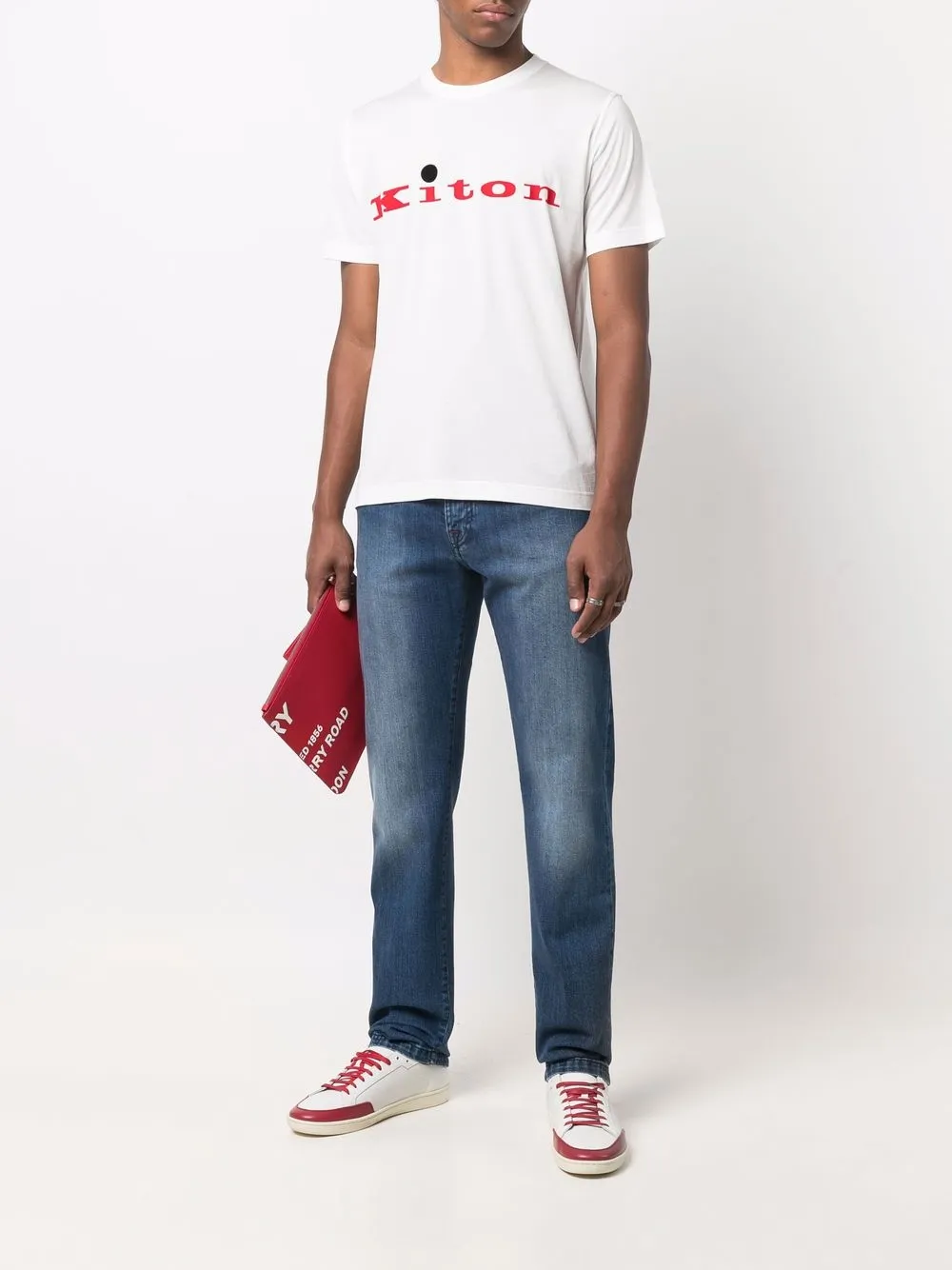 Kiton Jeans met logopatch Blauw