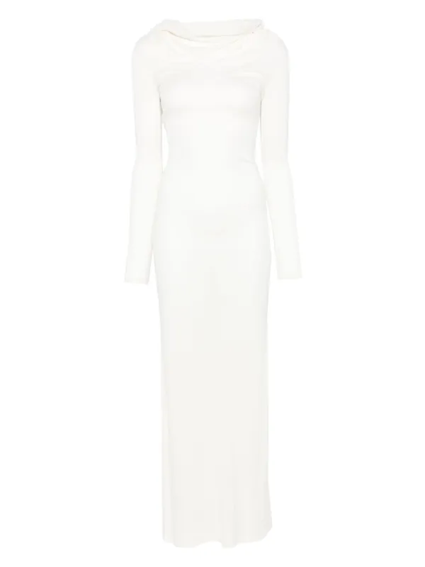 Aya Muse Fine-knit Maxi Dress With Draped Neckline - White