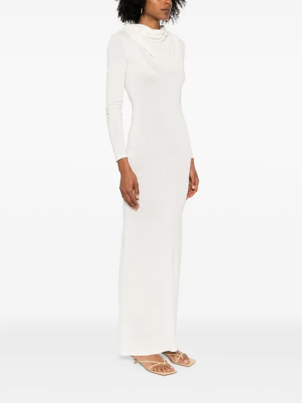 Aya Muse Fine-knit Maxi Dress With Draped Neckline - White Aya Muse Fine-knit Maxi Dress With Draped Neckline - White