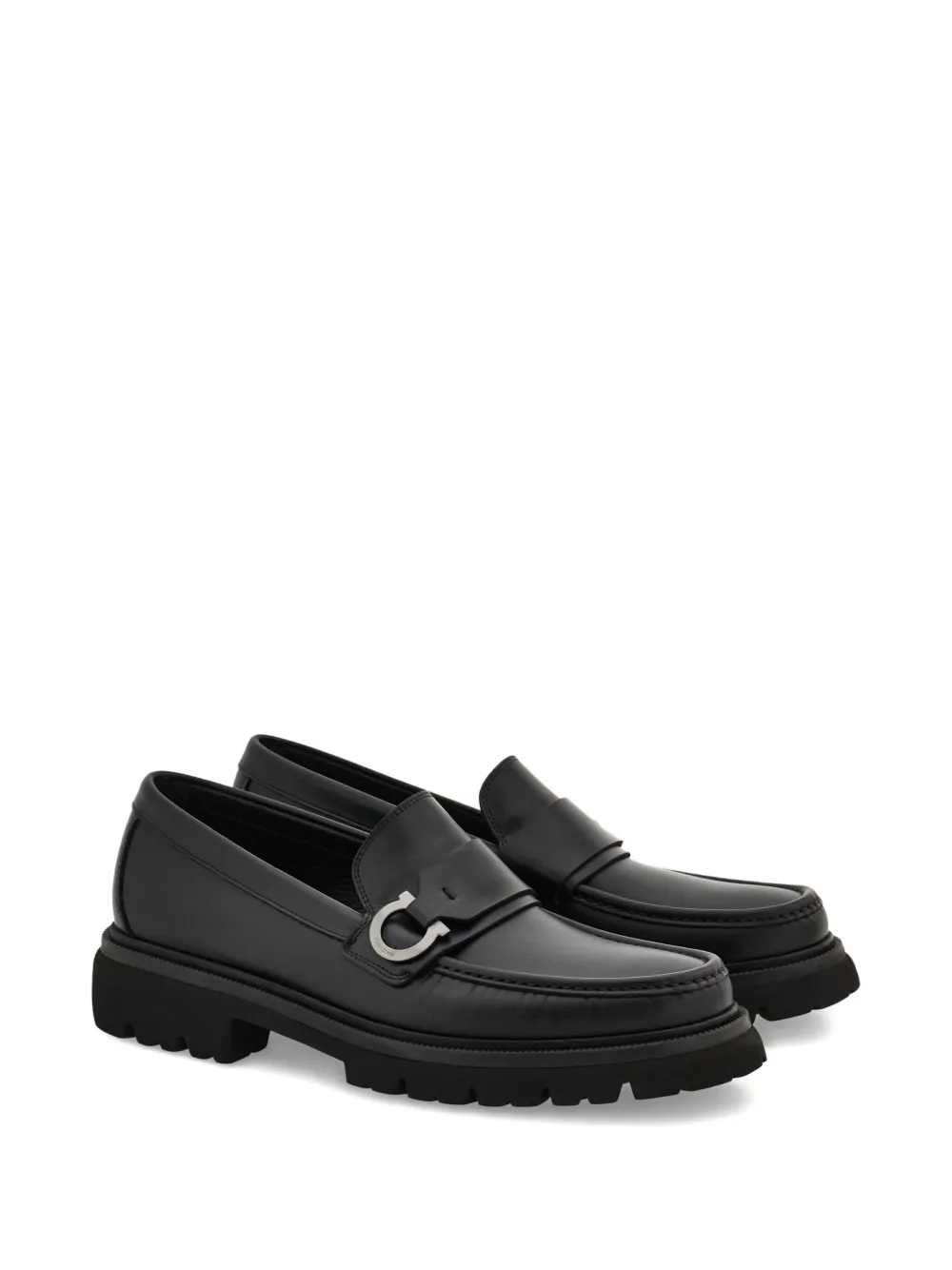 Ferragamo Gancini leather loafers - Zwart