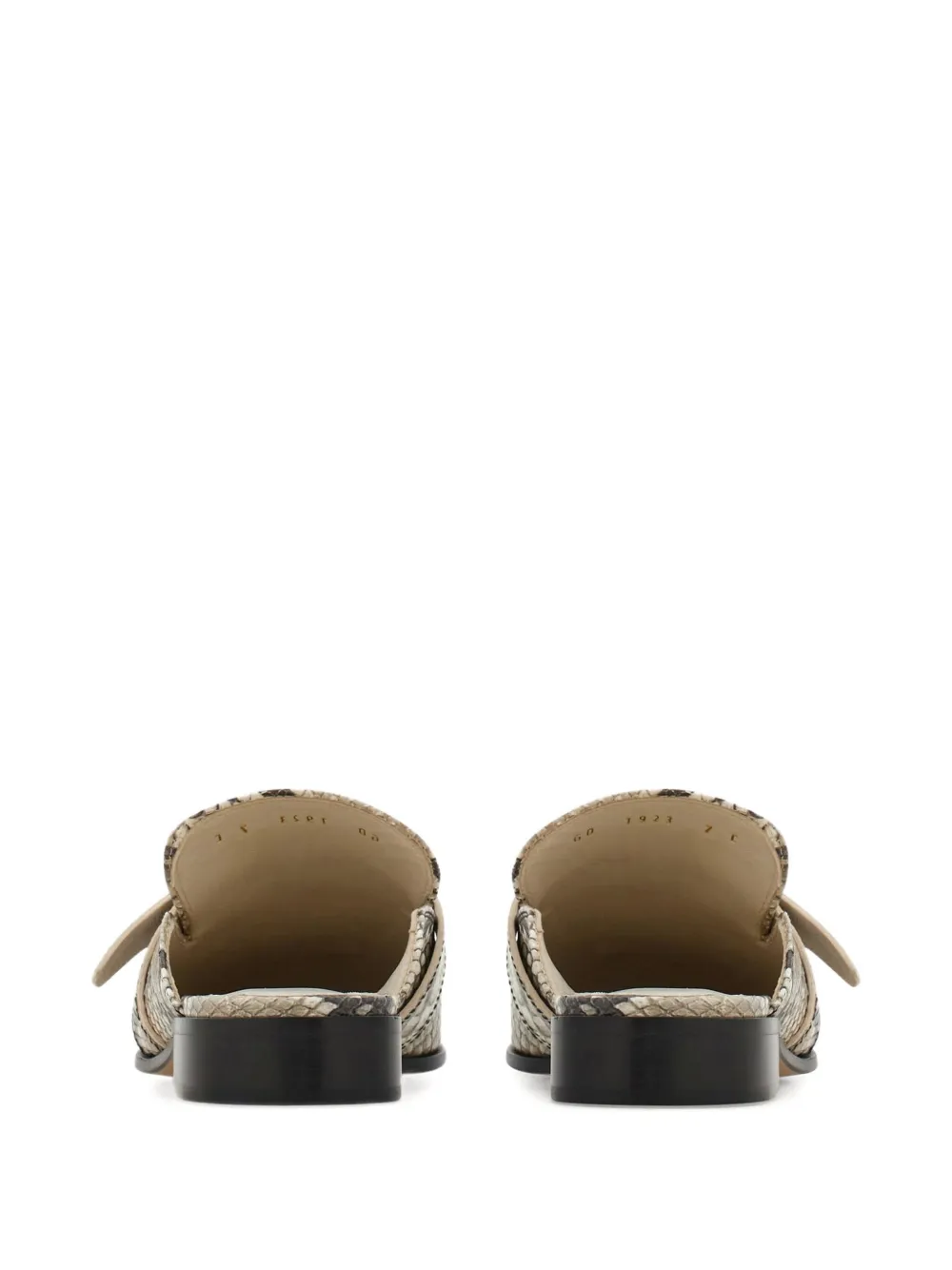 Ferragamo Snakeskin Buckle Mule In Gray