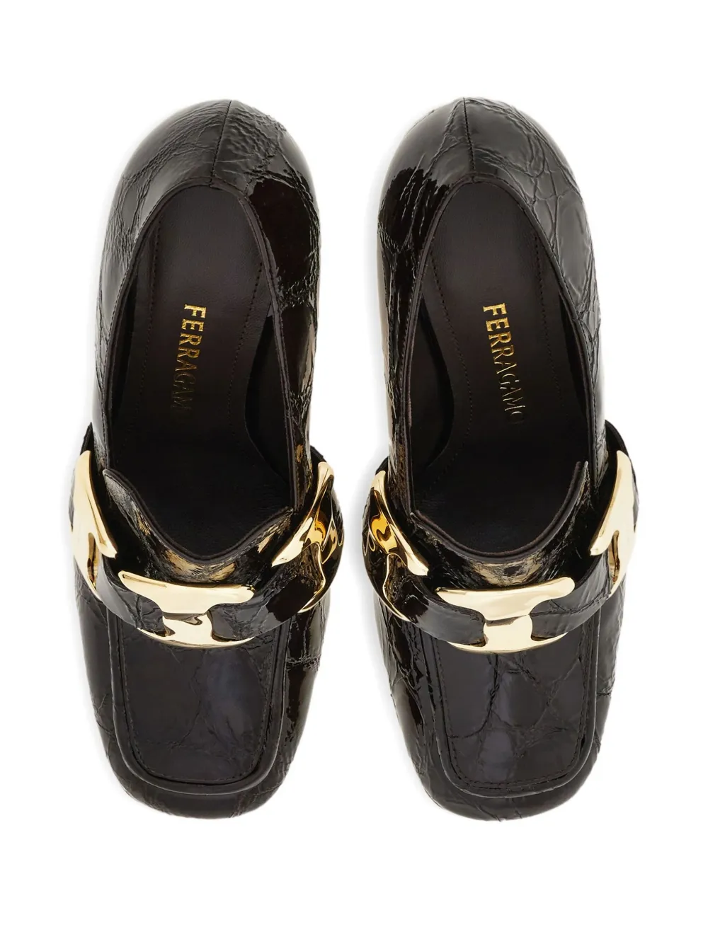 Ferragamo 95mm crocodile-effect pumps Brown