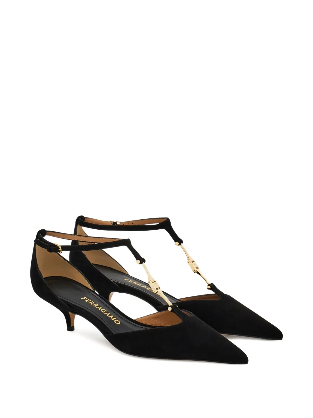 Ferragamo 40mm T-strap Buckle Pumps In Black