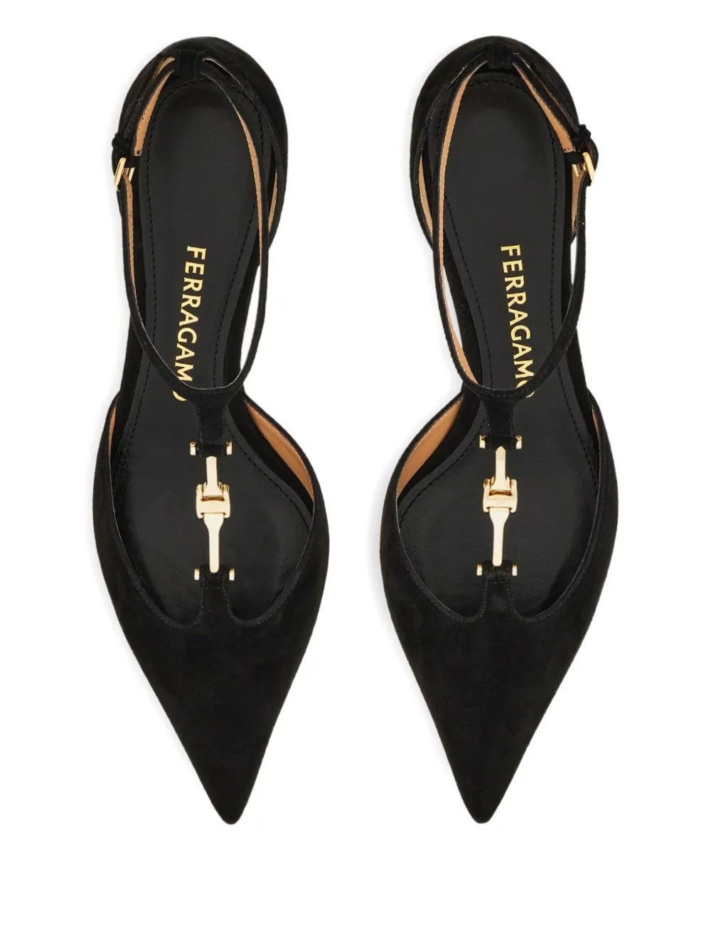 Ferragamo 40mm T-strap Buckle Pumps In Black