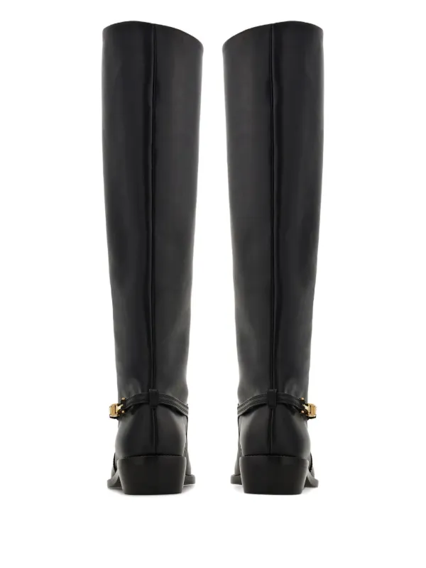 Salvatore Ferragamo ブラックレザーブーツ Ferragamo レザー ブーツ | ブラック | FARFETCH JP