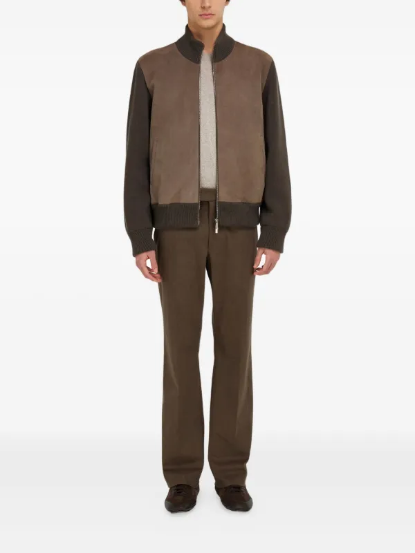 フェラガモ ブラウン スエード ジップアップ ジャケット Ferragamo ジップアップ ボンバージャケット | ブラウン | FARFETCH JP