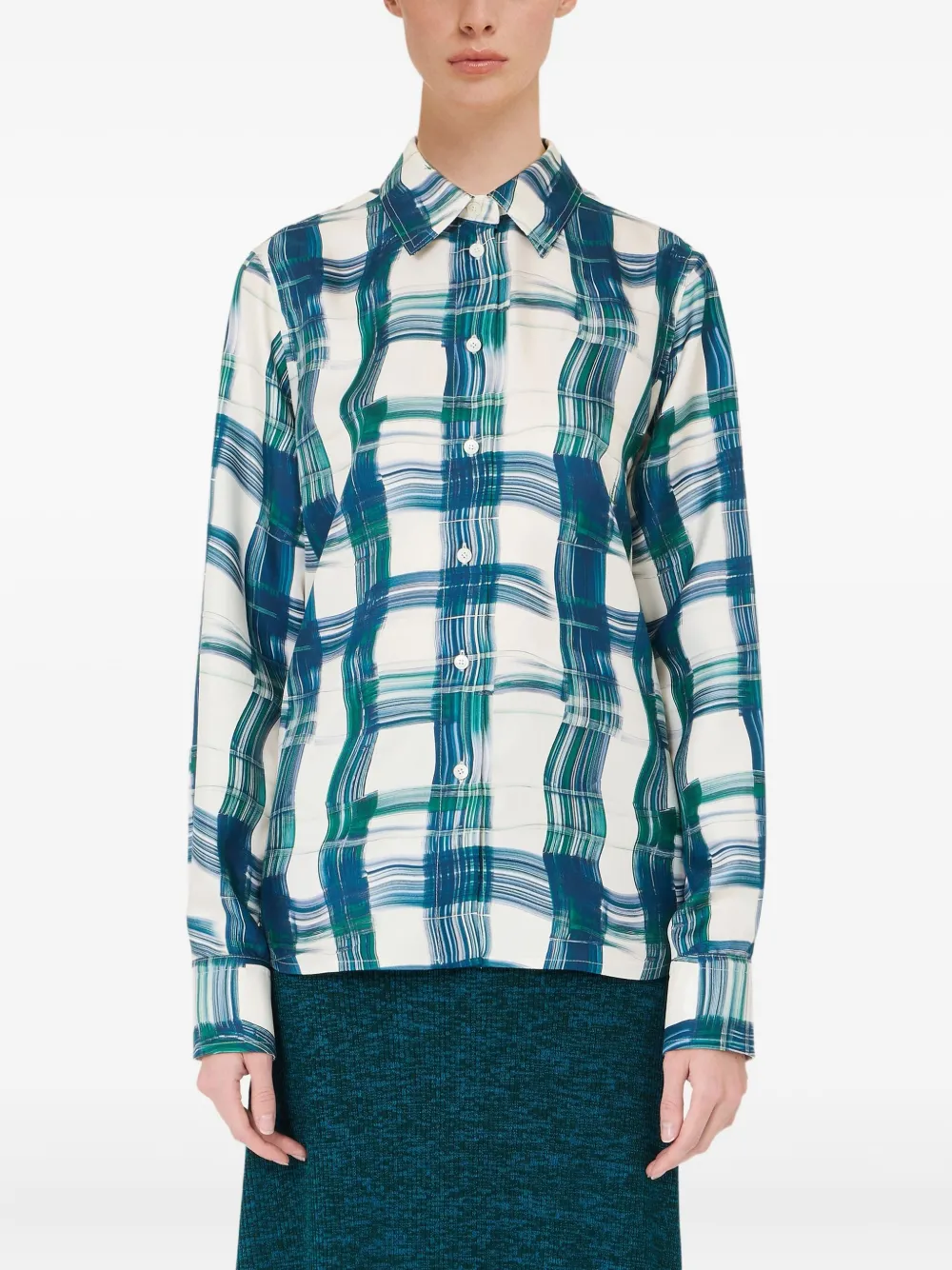 Ferragamo Geruite zijden blouse Blauw