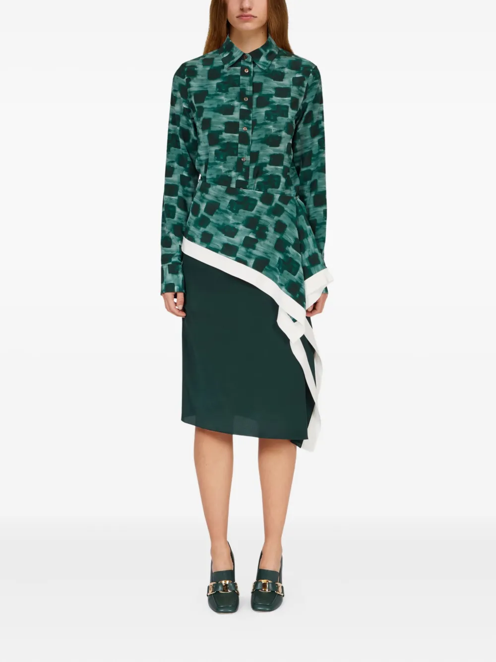 Ferragamo silk asymmetric skirt - Groen