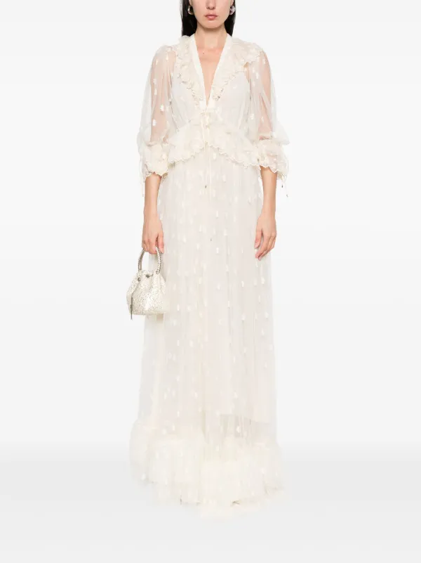 sachin and babi light blue dress Naeem Khan Embroidered Mesh Long-Sleeve Gown