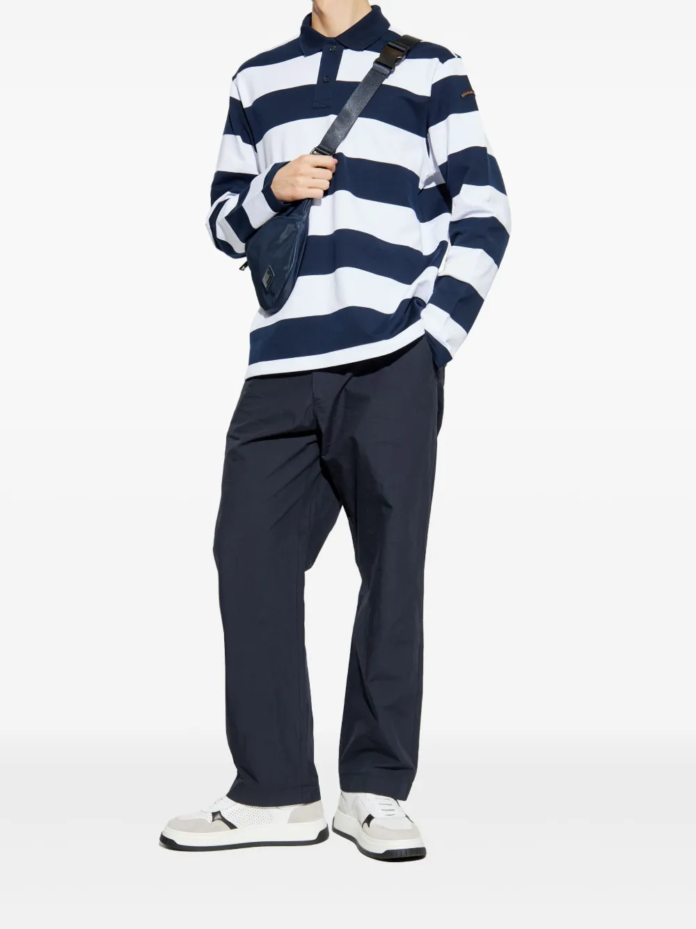Shop Paul & Shark Striped Long-sleeve Polo Shirt In ブルー