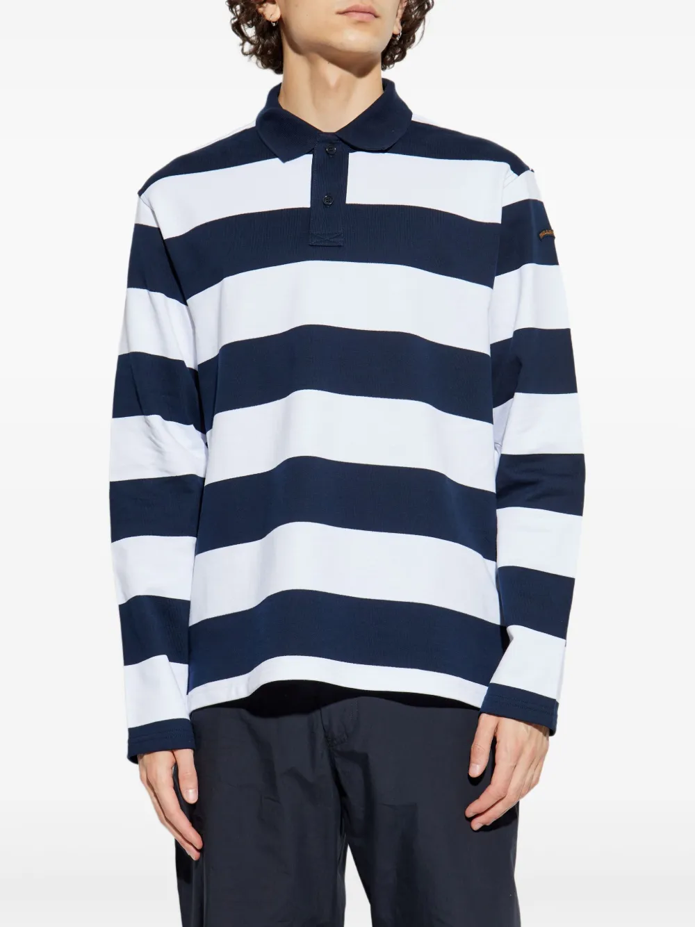 Shop Paul & Shark Striped Long-sleeve Polo Shirt In ブルー