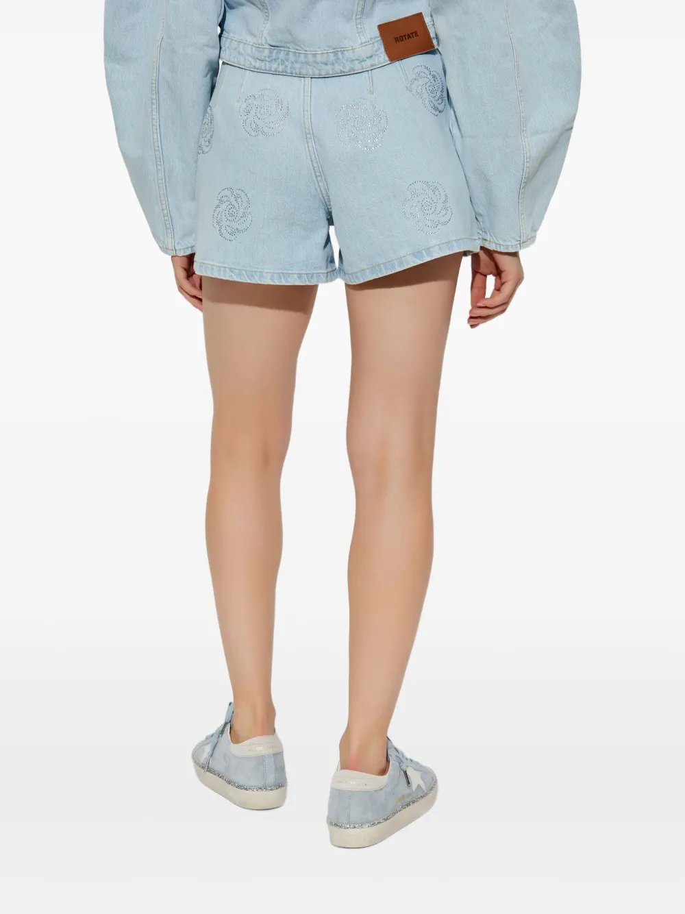 Rotate Birger Christensen Rotate High-waisted Denim Stud Shorts In Light Blue In Blue