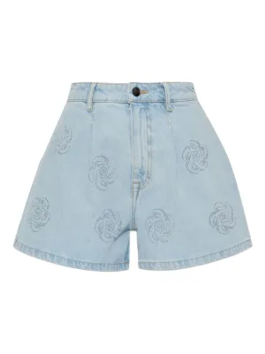 ショートパンツ Rotate Birger Christensen Denim Shorts Denim Studs Shorts Light Blue - ROTATE Birger Christensen