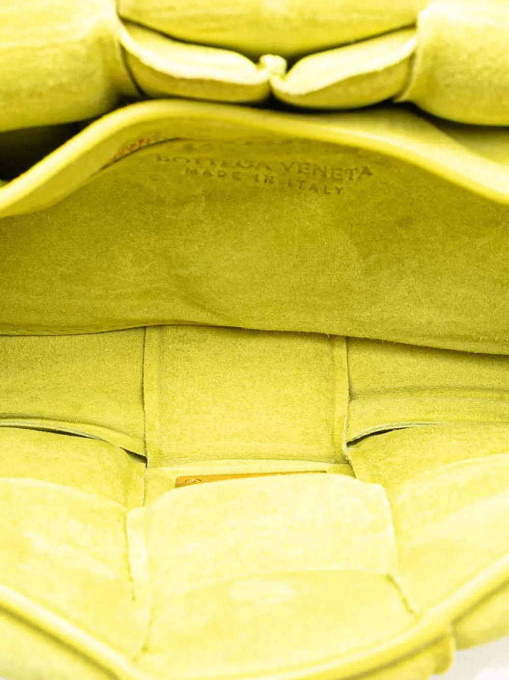 Pre-owned Bottega Veneta 2012-2024 Suede Intrecciato Padded Chain Cassette Satchel In Yellow
