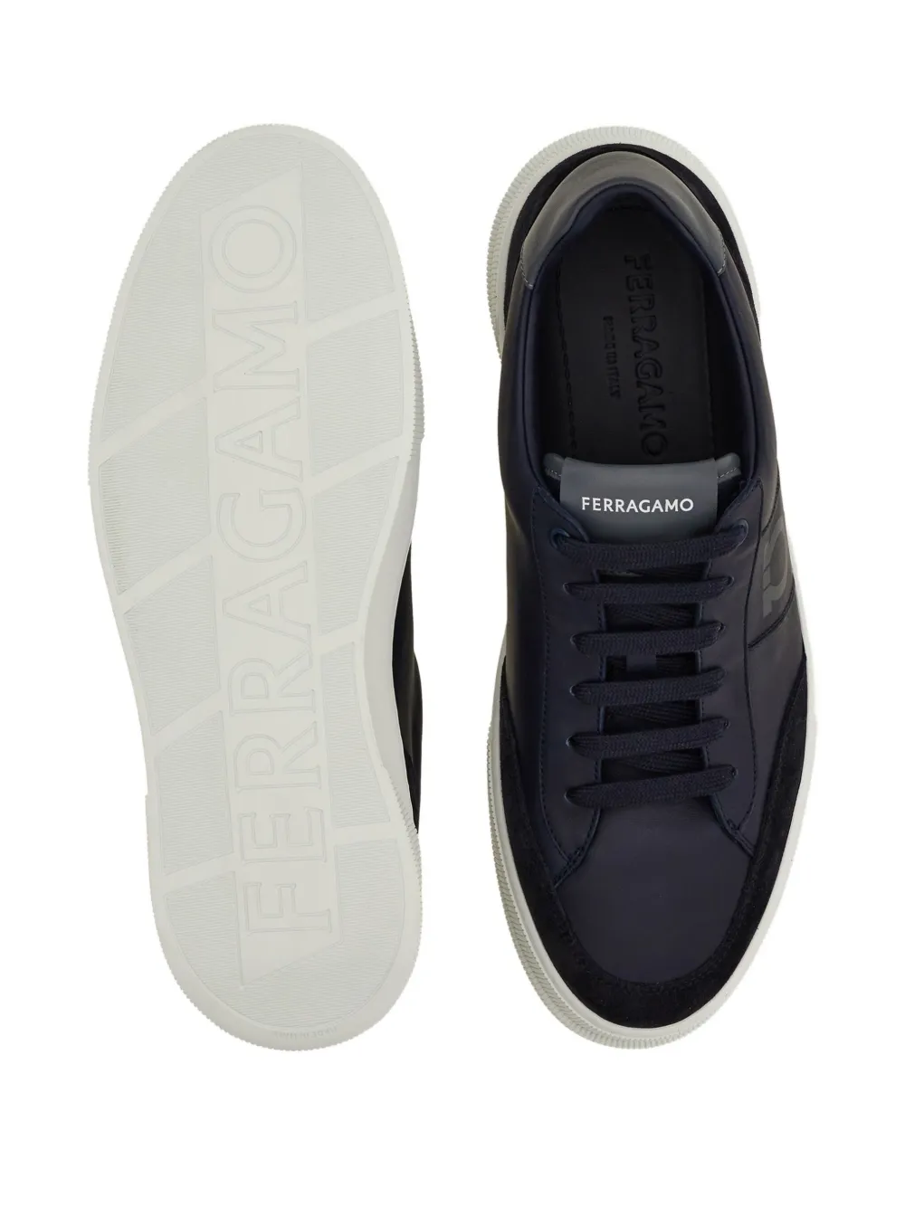 Ferragamo Alaska Gancio suede panelled lace-up sneakers Blue