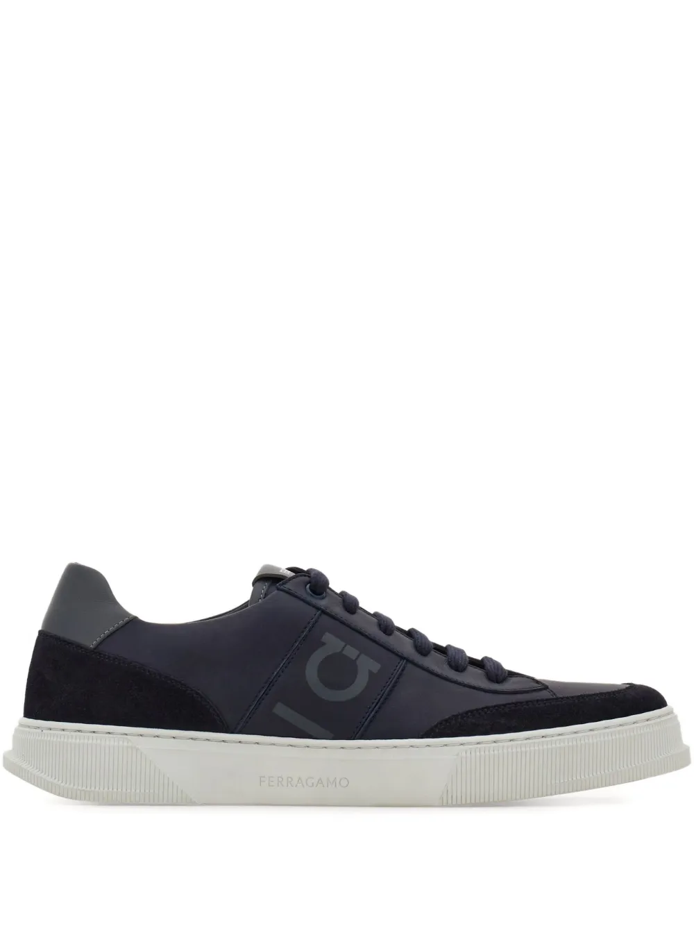 Ferragamo Alaska Gancio suede panelled lace-up sneakers Blauw