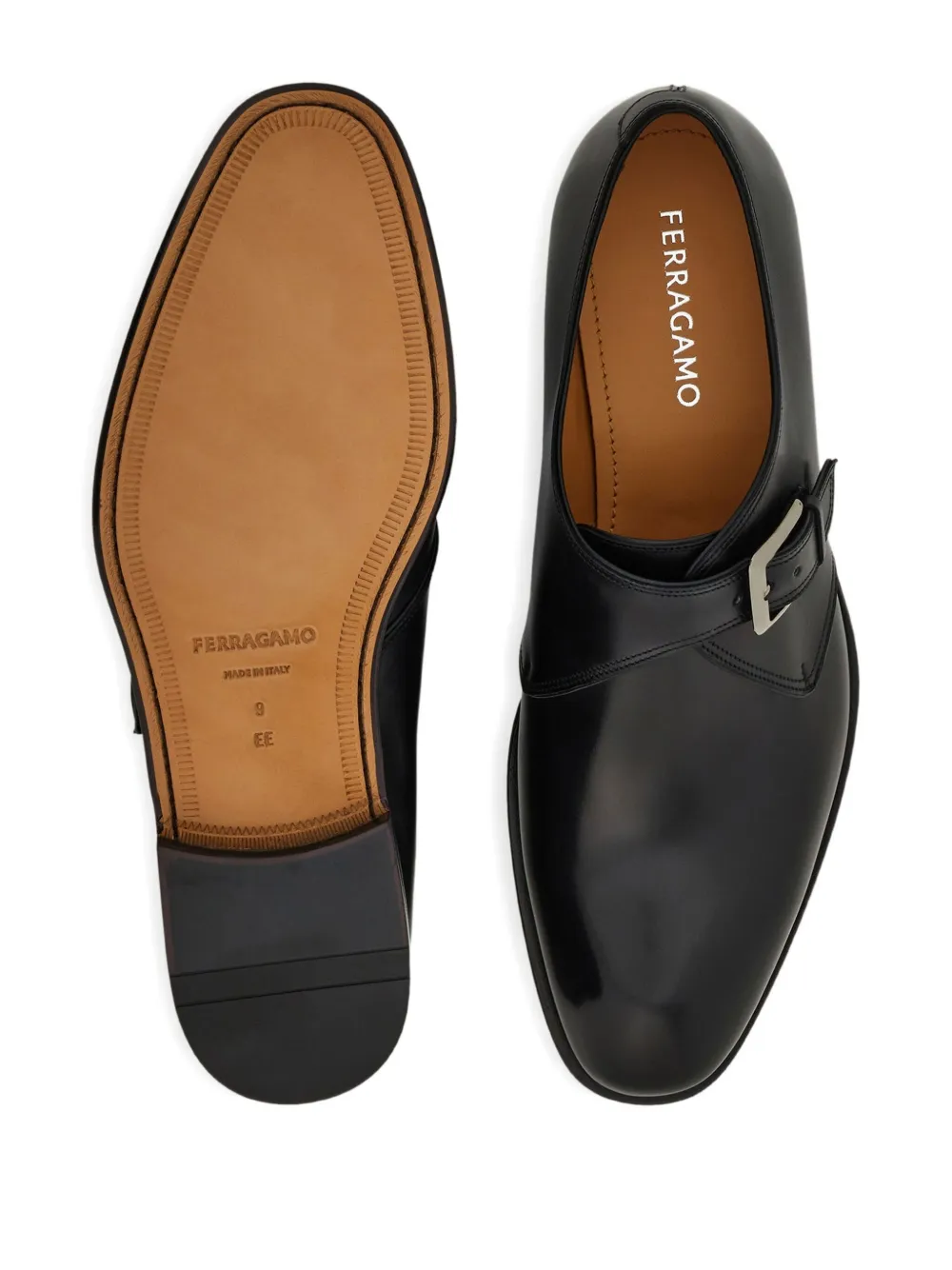 Ferragamo buckle-fastening leather monk shoes Black