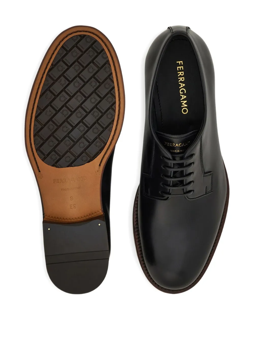 Ferragamo polished leather derby shoes Black