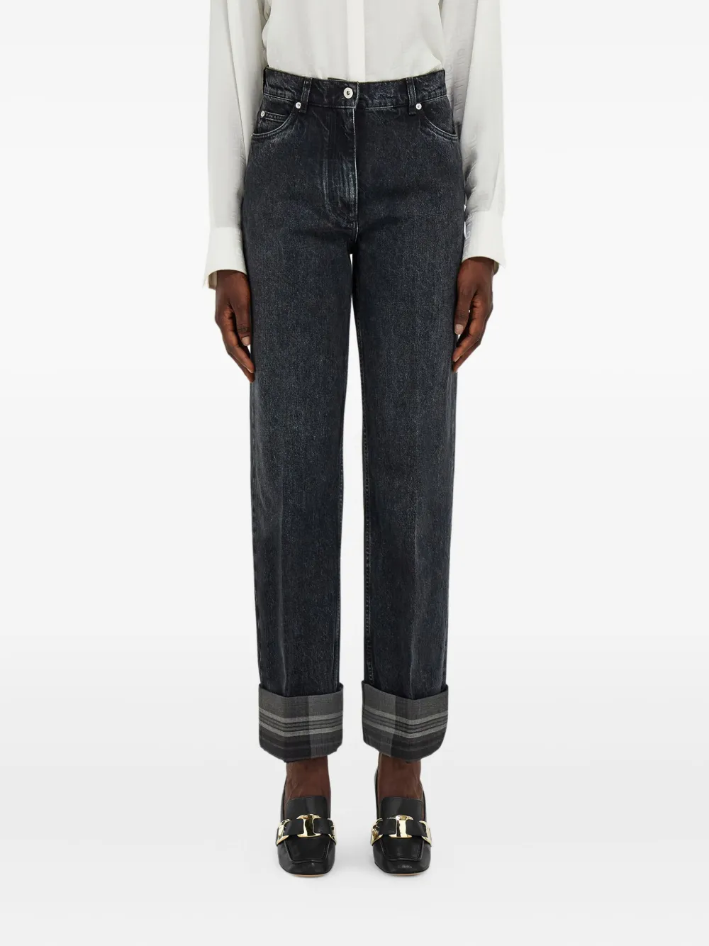 Ferragamo tartan-cuffs straight-leg jeans Zwart