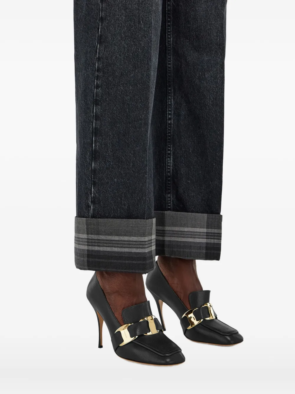 Ferragamo tartan-cuffs straight-leg jeans Zwart