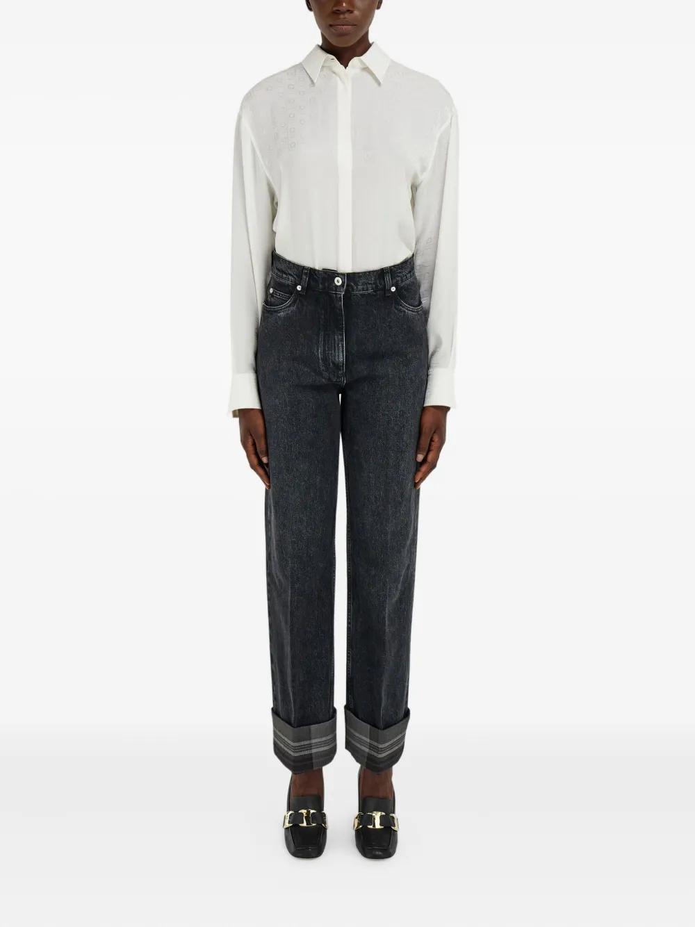 Ferragamo tartan-cuffs straight-leg jeans - Zwart