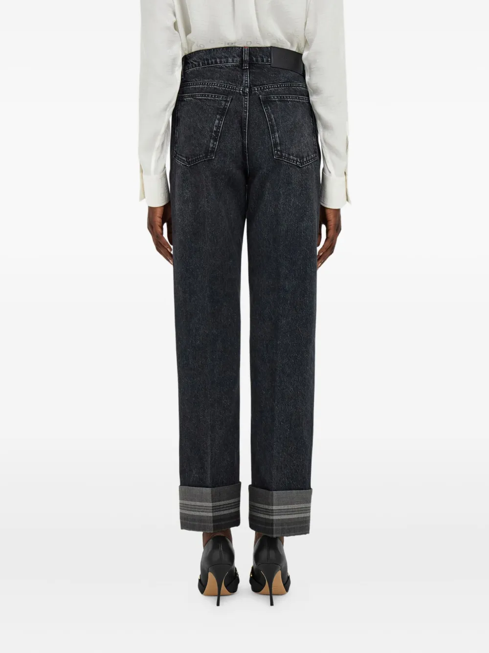 Ferragamo tartan-cuffs straight-leg jeans Zwart