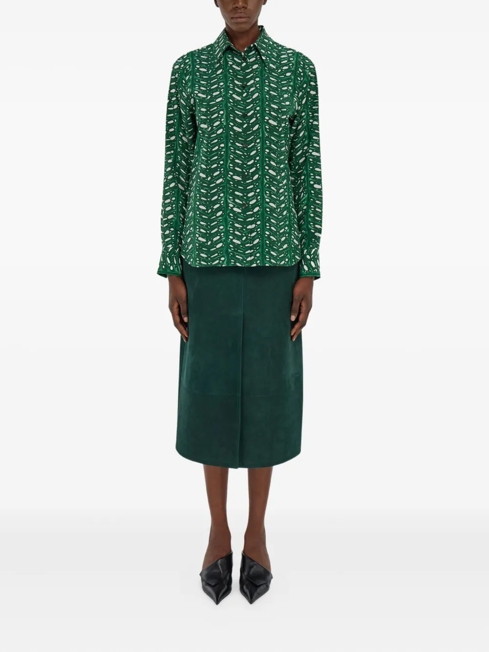 Ferragamo leaf-print silk shirt - Groen